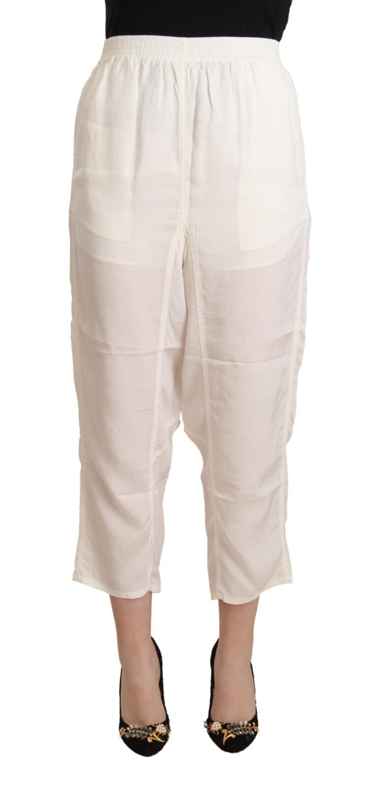 Maison Margiela White High Waist Cropped Women Trouser Pants