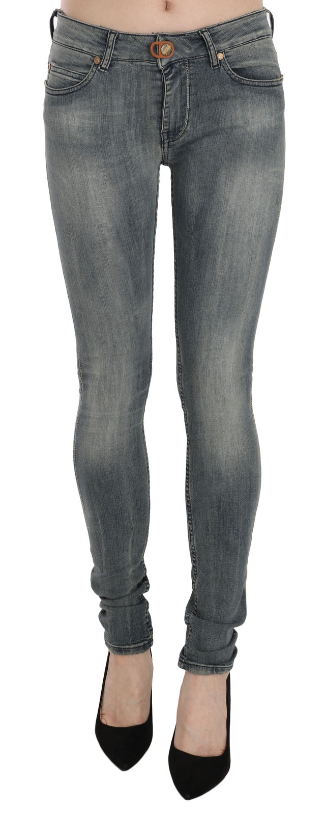 PLEIN SUD Blue Washed Low Waist Slim Fit Skinny Denim Casual Jeans - BrandFit 88