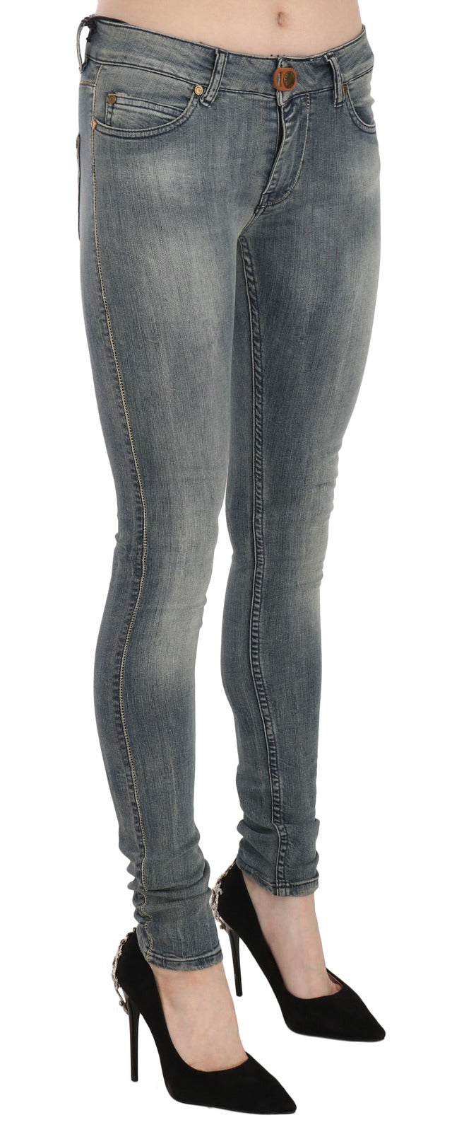 PLEIN SUD Blue Washed Low Waist Slim Fit Skinny Denim Casual Jeans - BrandFit 88