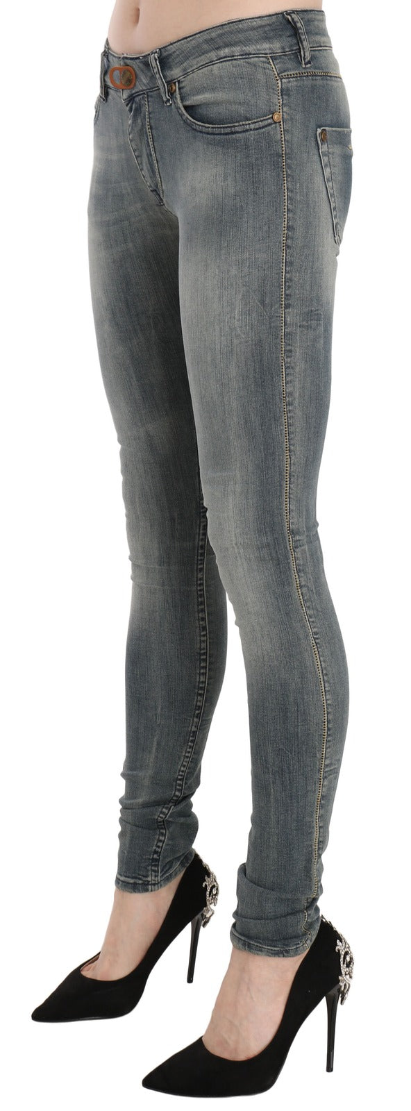 PLEIN SUD Blue Washed Low Waist Slim Fit Skinny Denim Casual Jeans - BrandFit 88