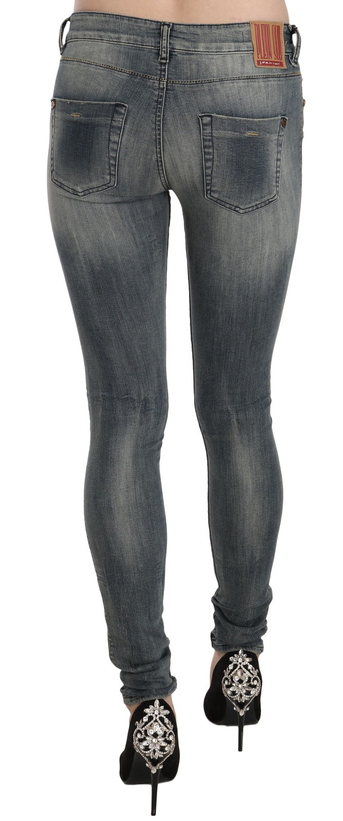 PLEIN SUD Blue Washed Low Waist Slim Fit Skinny Denim Casual Jeans - BrandFit 88