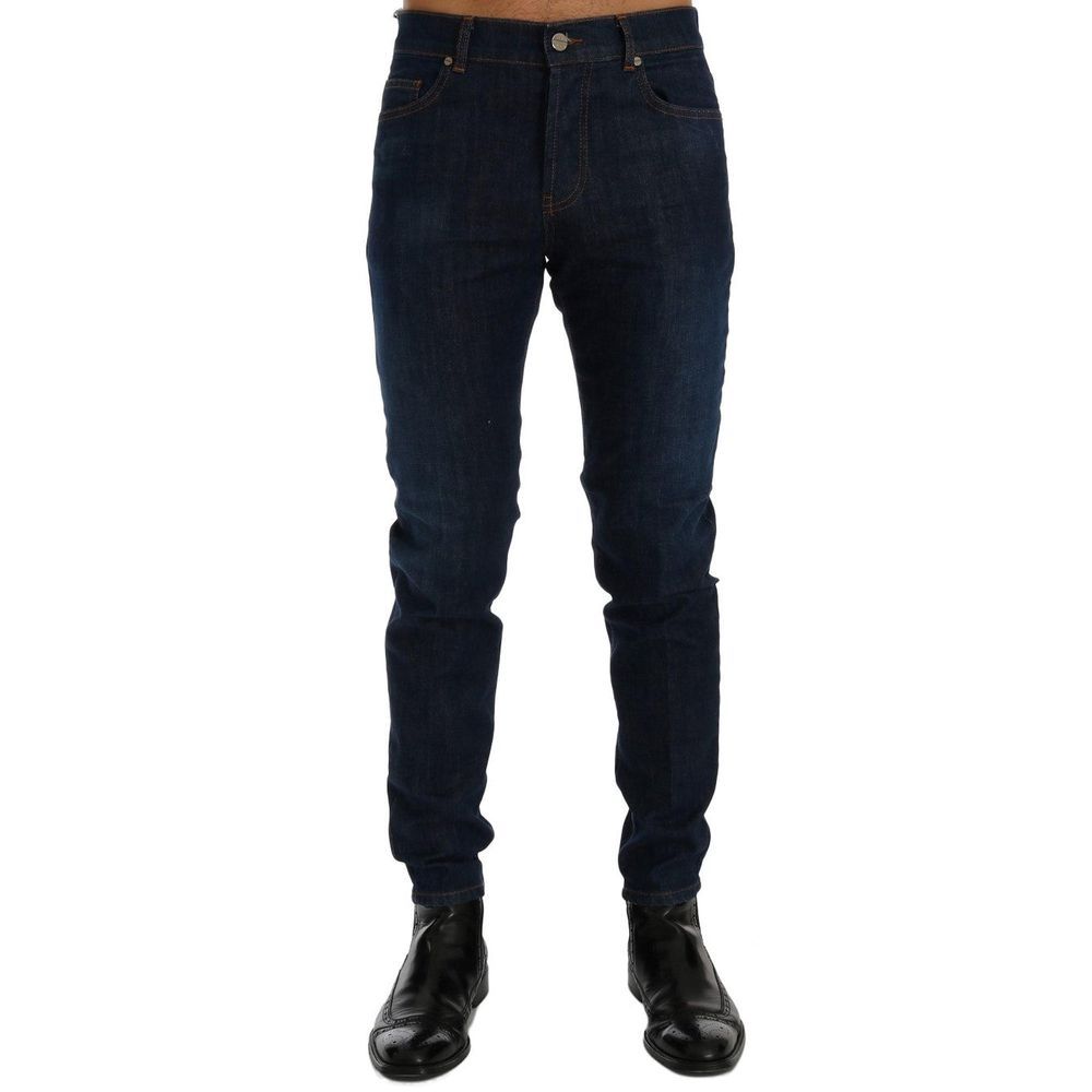 Frankie Morello Blue Cotton Slim Fit Jeans