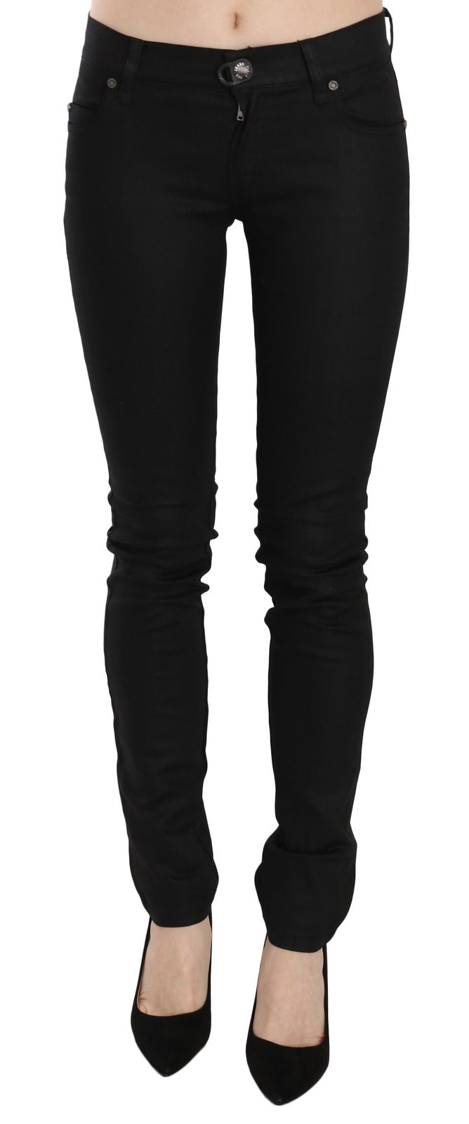 PLEIN SUD Cotton Black Mid Waist Skinny Denim Jeans - BrandFit 88