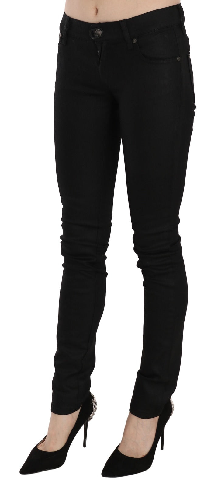 PLEIN SUD Cotton Black Mid Waist Skinny Denim Jeans - BrandFit 88