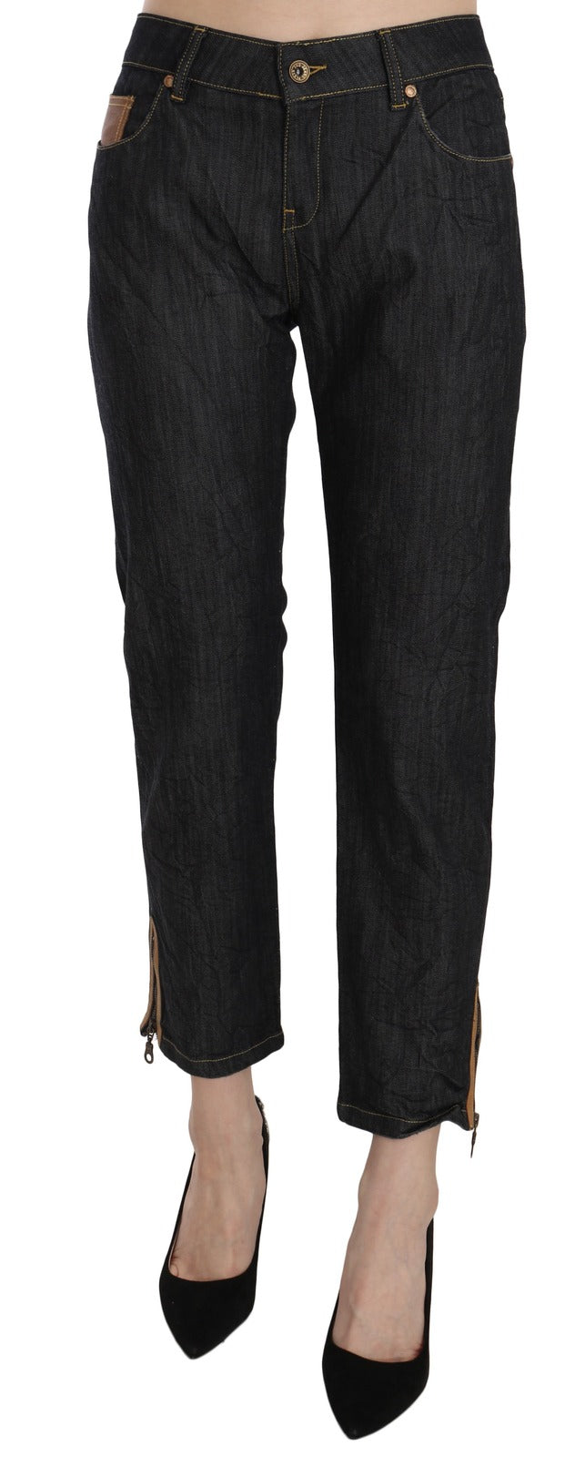 PLEIN SUD Cotton Blue High Waist Straight Cropped Trouser Jeans - BrandFit 88