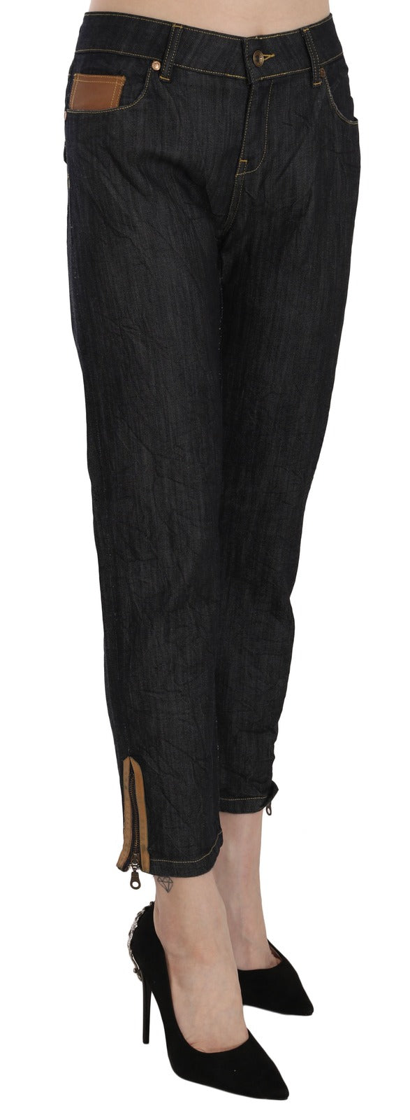 PLEIN SUD Cotton Blue High Waist Straight Cropped Trouser Jeans - BrandFit 88