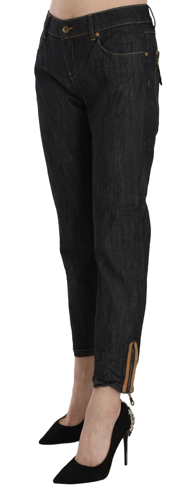 PLEIN SUD Cotton Blue High Waist Straight Cropped Trouser Jeans - BrandFit 88