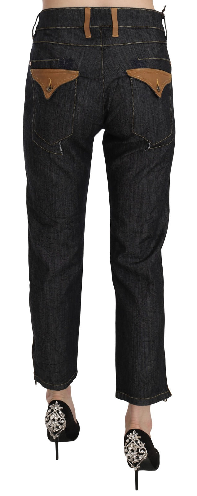 PLEIN SUD Cotton Blue High Waist Straight Cropped Trouser Jeans - BrandFit 88