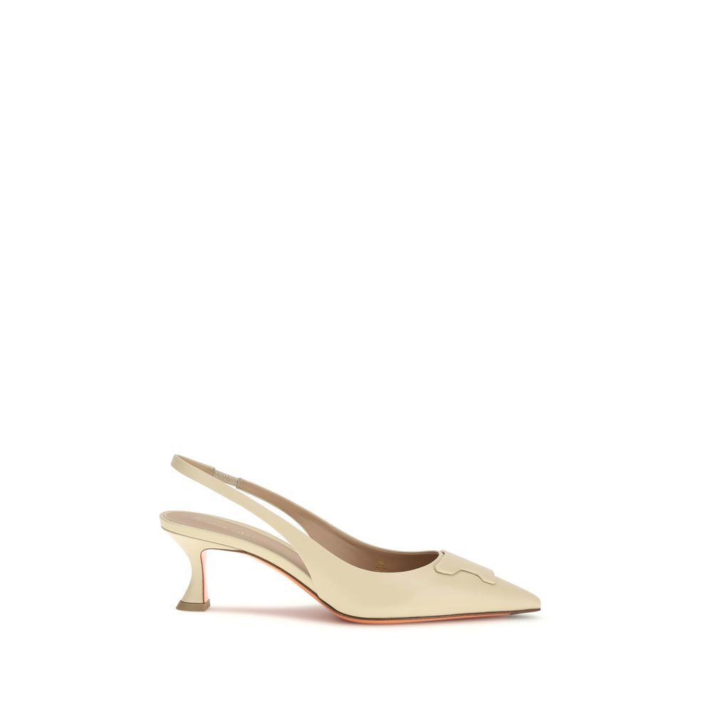 Santoni Beige Calf Leather Bos Taurus Mid Heel Pumps
