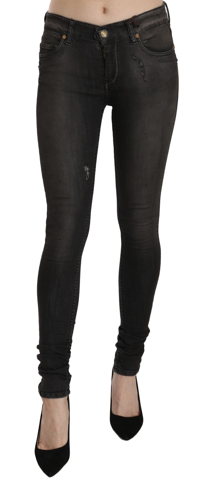 PLEIN SUD Cotton Black Washed Low Waist Skinny Denim Jeans - BrandFit 88