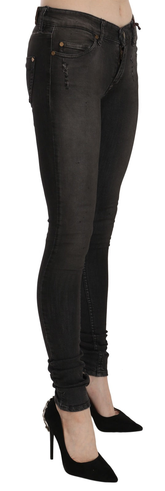 PLEIN SUD Cotton Black Washed Low Waist Skinny Denim Jeans - BrandFit 88