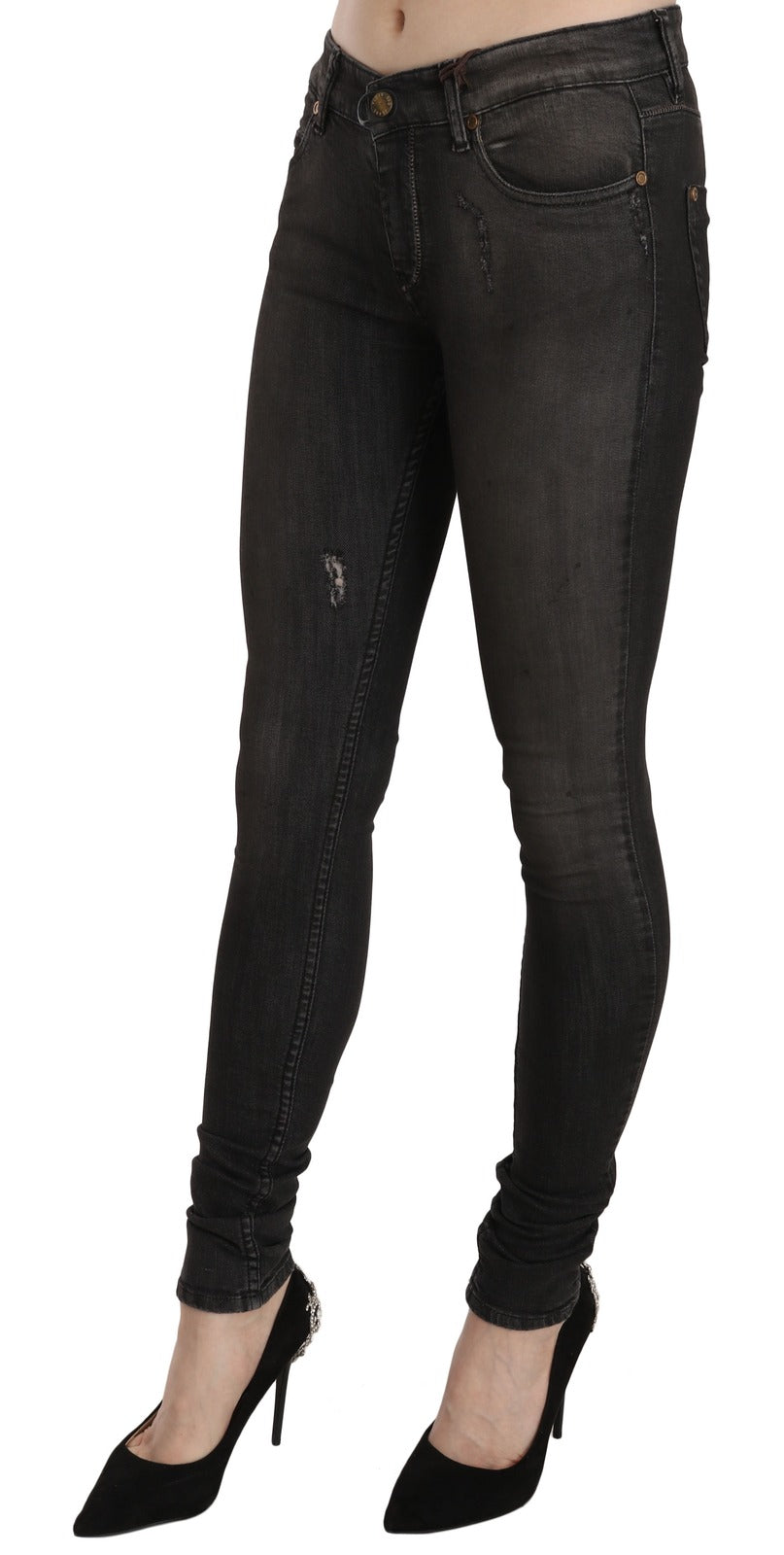 PLEIN SUD Cotton Black Washed Low Waist Skinny Denim Jeans - BrandFit 88