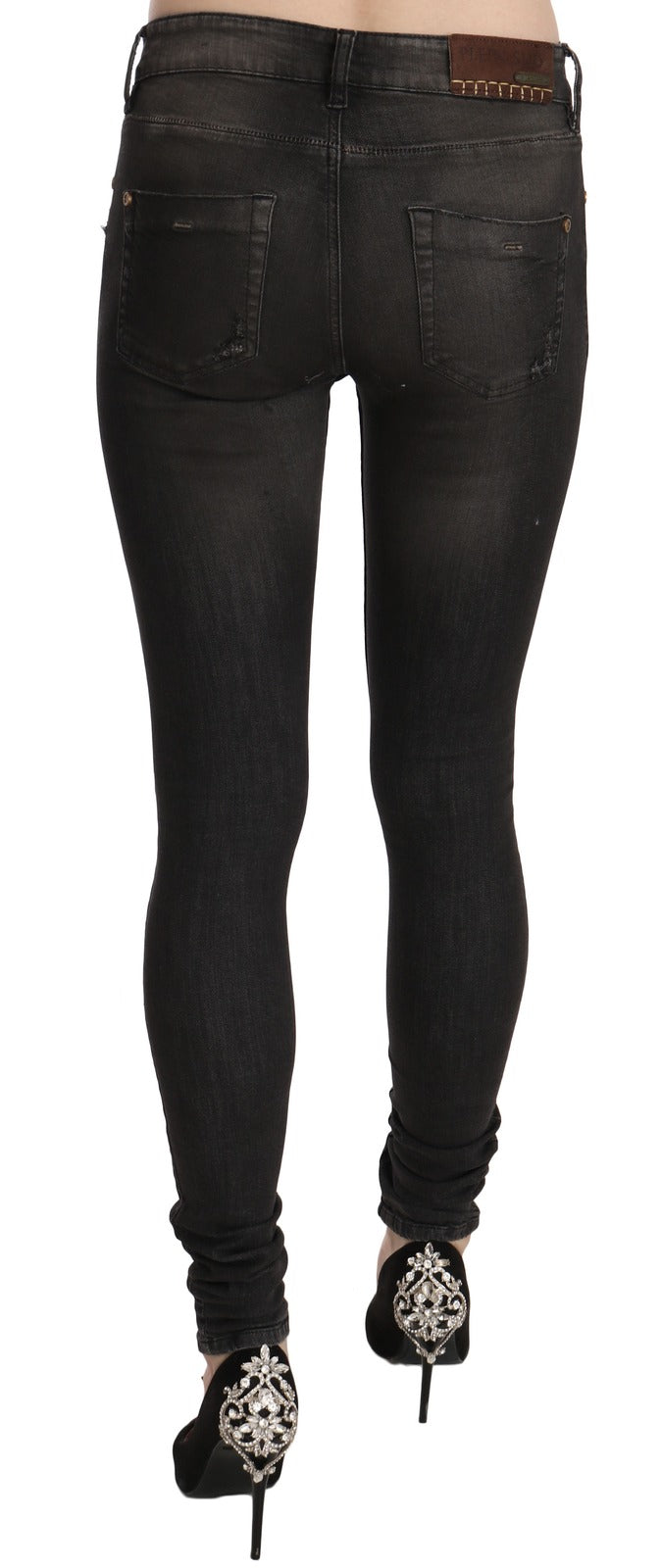 PLEIN SUD Cotton Black Washed Low Waist Skinny Denim Jeans - BrandFit 88