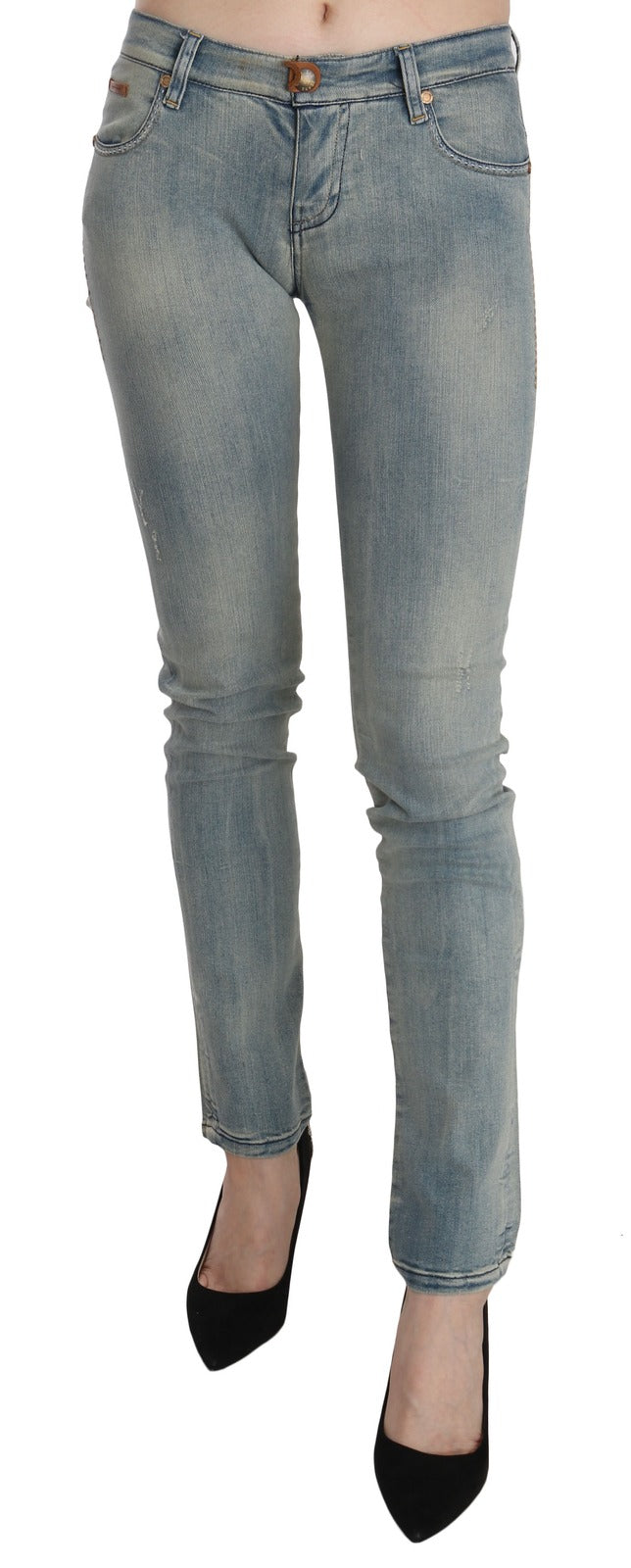 PLEIN SUD Light Blue Washed Mid Waist Skinny Denim Jeans - BrandFit 88