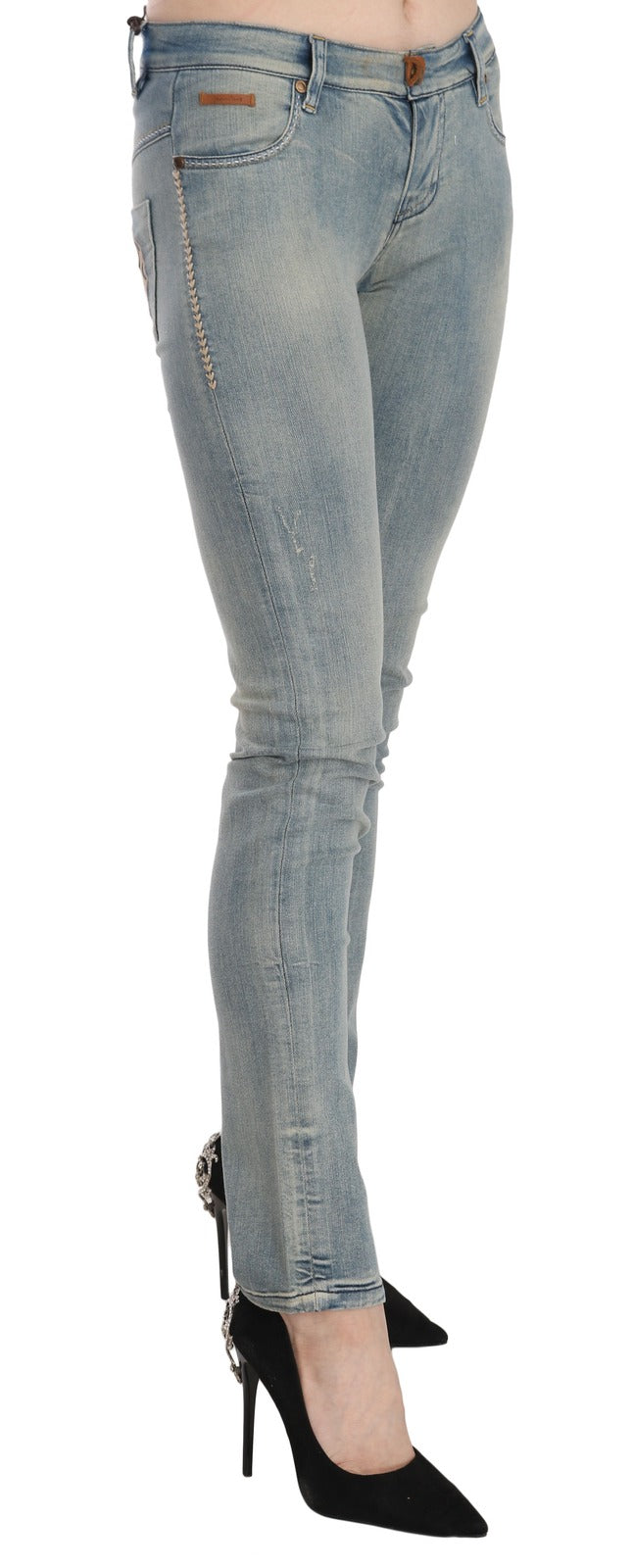 PLEIN SUD Light Blue Washed Mid Waist Skinny Denim Jeans - BrandFit 88