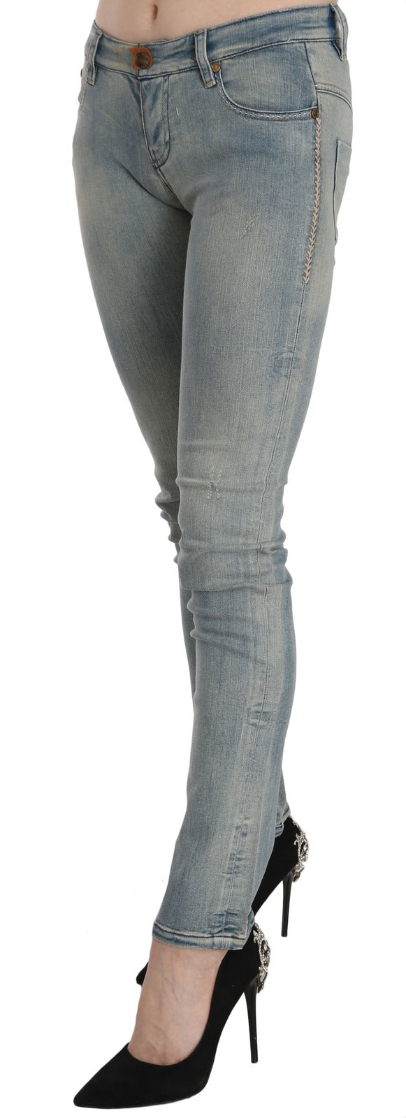 PLEIN SUD Light Blue Washed Mid Waist Skinny Denim Jeans - BrandFit 88