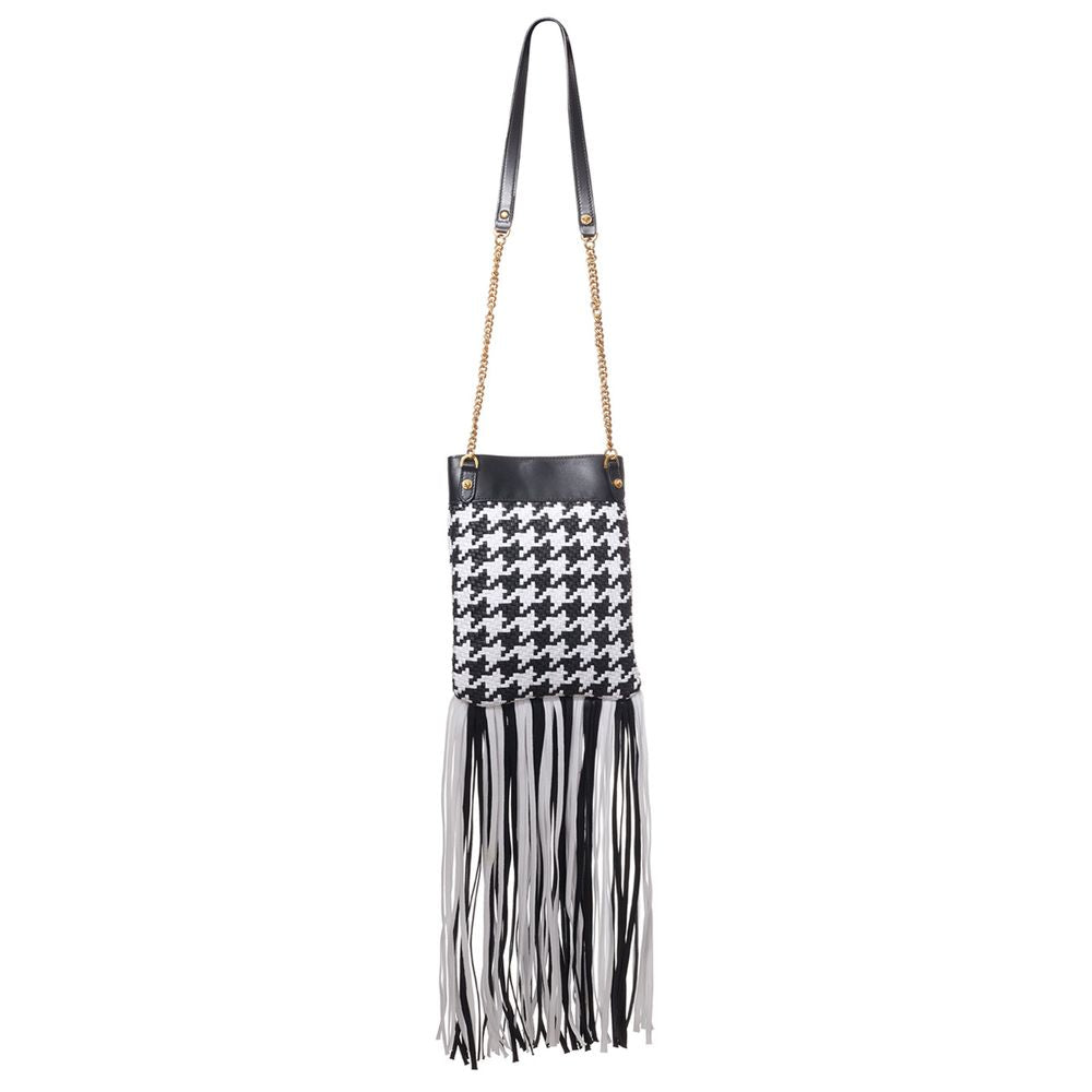 Versace Black And White Leather And Textile Shoulder Bag - BrandFit 88