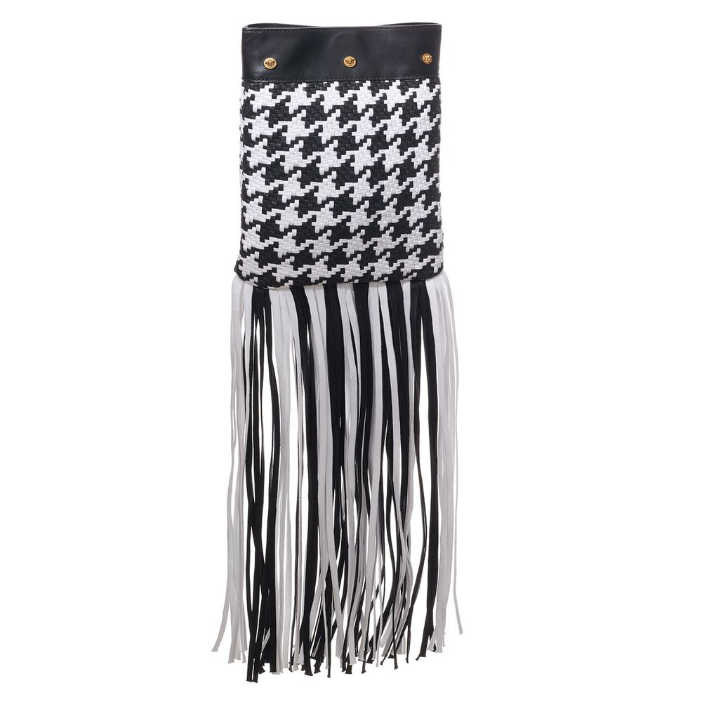 Versace Black And White Leather And Textile Shoulder Bag - BrandFit 88