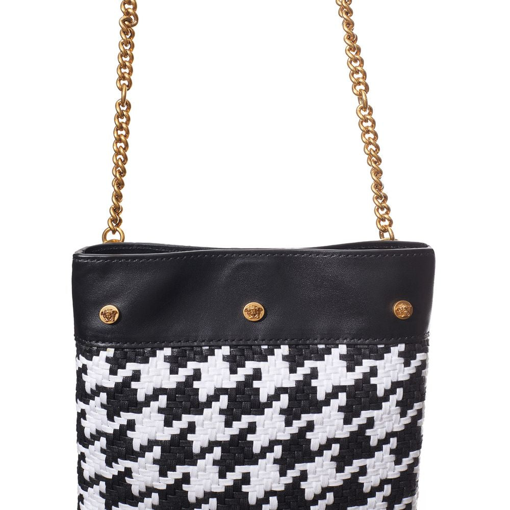 Versace Black And White Leather And Textile Shoulder Bag - BrandFit 88