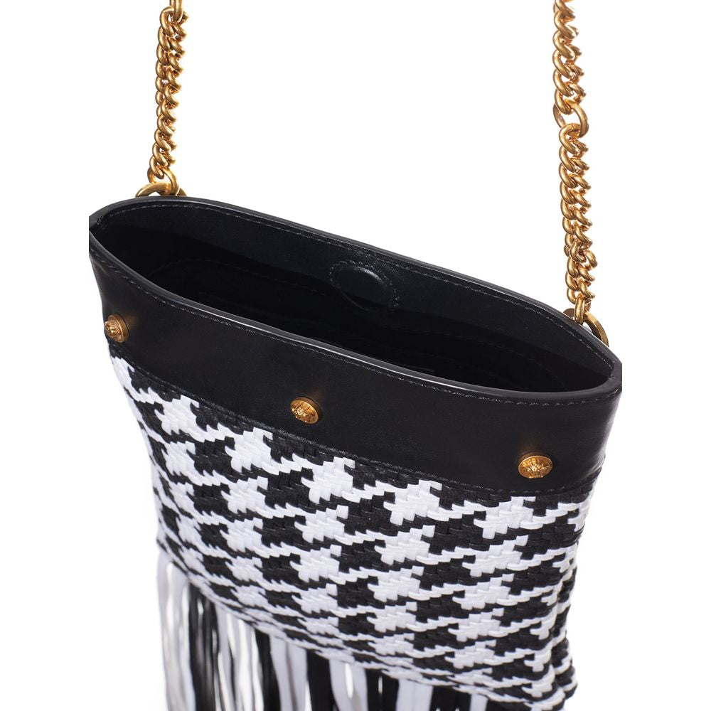 Versace Black And White Leather And Textile Shoulder Bag - BrandFit 88