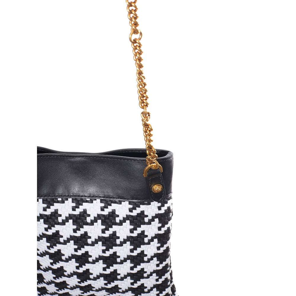 Versace Black And White Leather And Textile Shoulder Bag - BrandFit 88