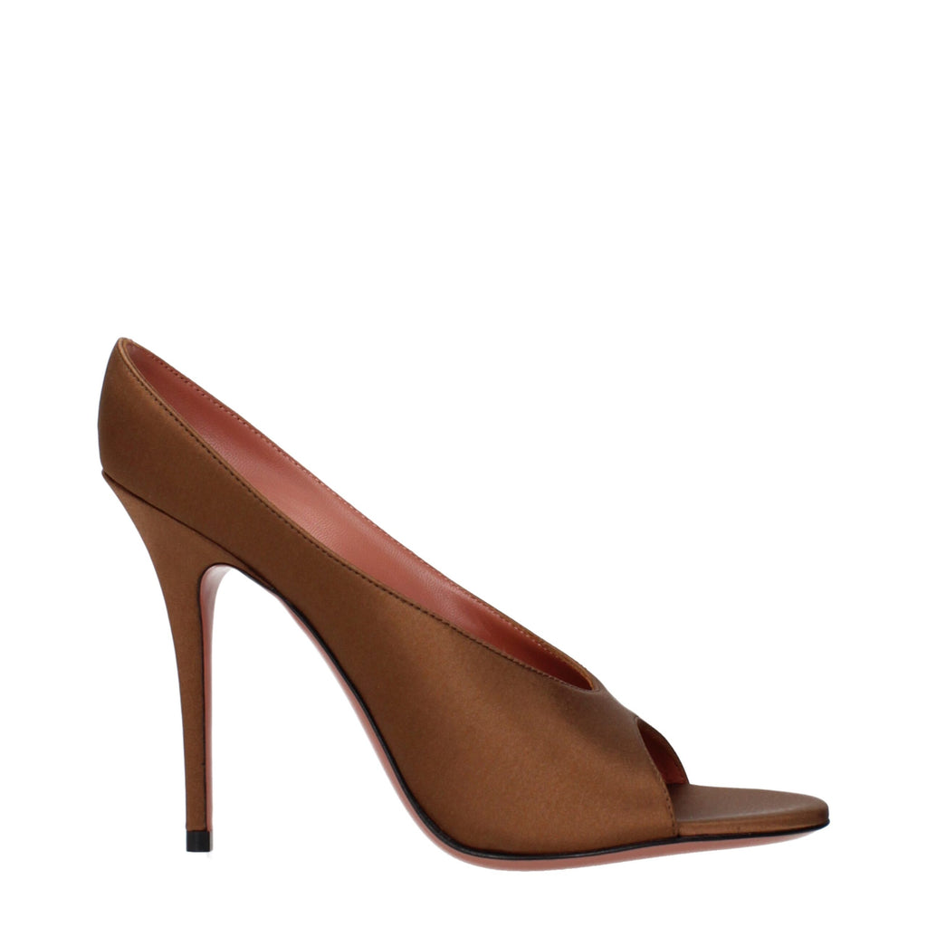 Amina Muaddi Brown Satin High Heel Pumps