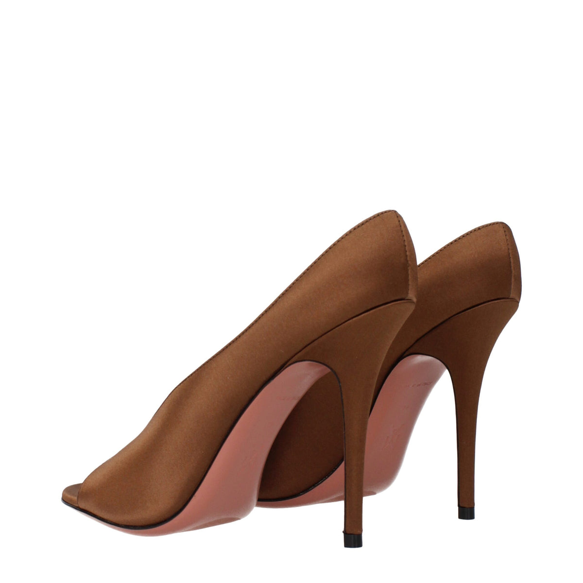 Amina Muaddi Brown Satin High Heel Pumps