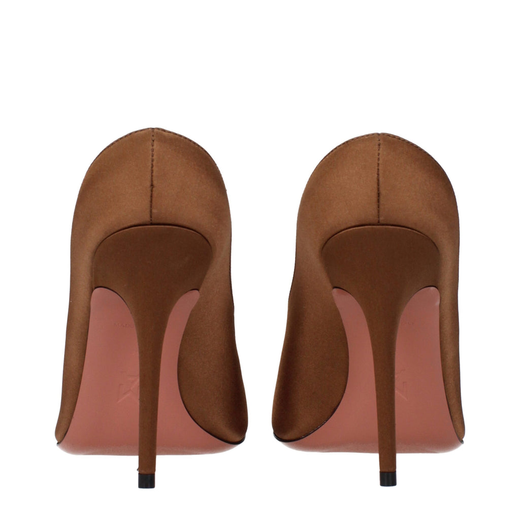 Amina Muaddi Brown Satin High Heel Pumps