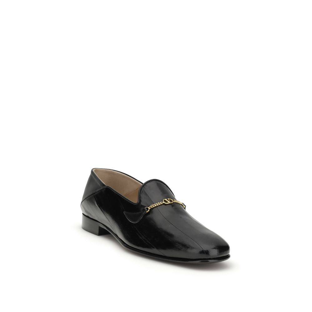 Valentino Garavani Black Calf Leather Bos Taurus Slip-On Loafers