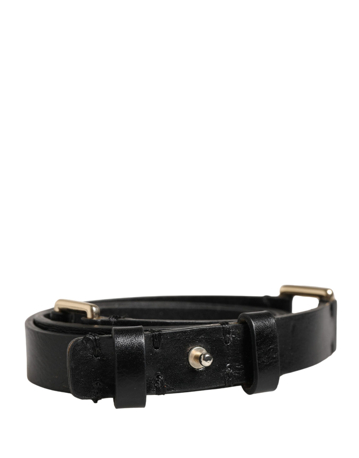 GF Ferre Black Leather Thin Gold Metal Brass Buckle Waist Belt