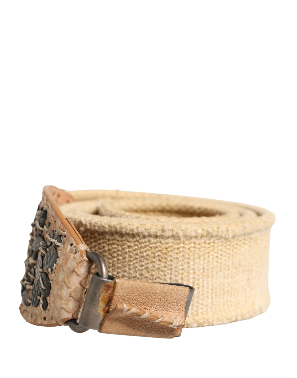 Ermanno Scervino Beige Canvas Embellished Metal Buckle Belt