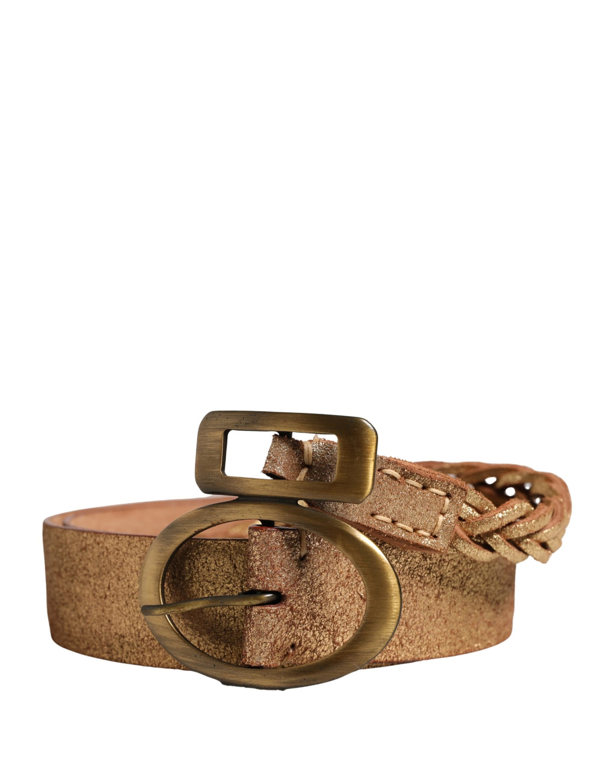 Ermanno Scervino Brown Leather Braided Metal Buckle Belt