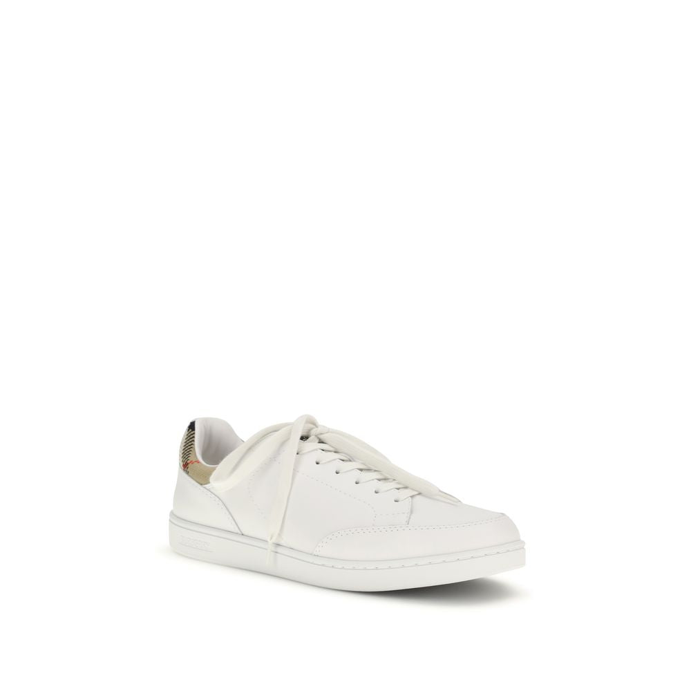 Burberry White Calf Leather Bos Taurus Low Top Sneakers