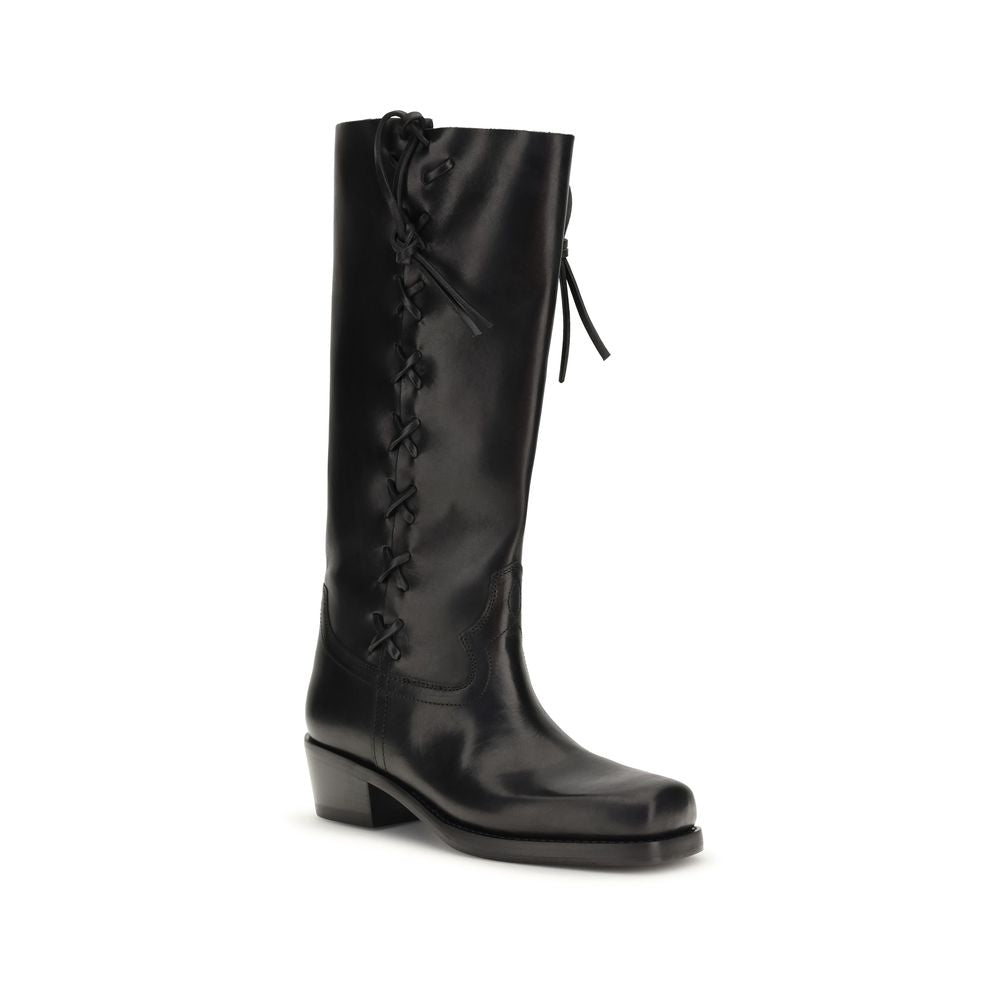 Paris Texas Black Calf Leather Bos Taurus Lace-Up Boots