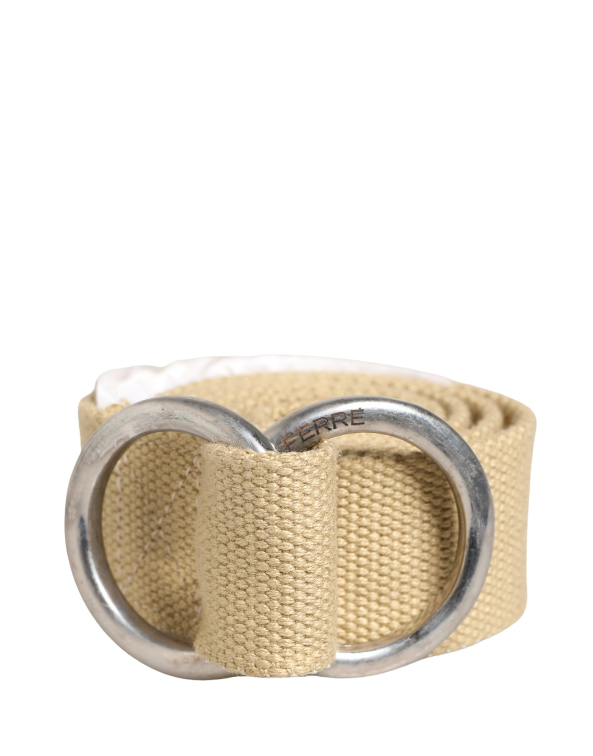 GF Ferre Men Beige Canvas Silver Metal Buckle Cintura Belt