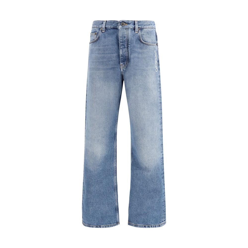 Off-White Blue Cotton Relaxed Fit Jeans