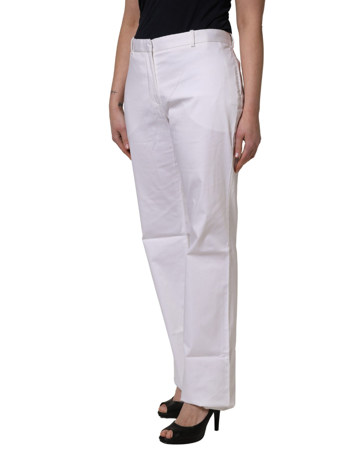 GF Ferre White Mid Waist Straight Chino Women Trouser Pants