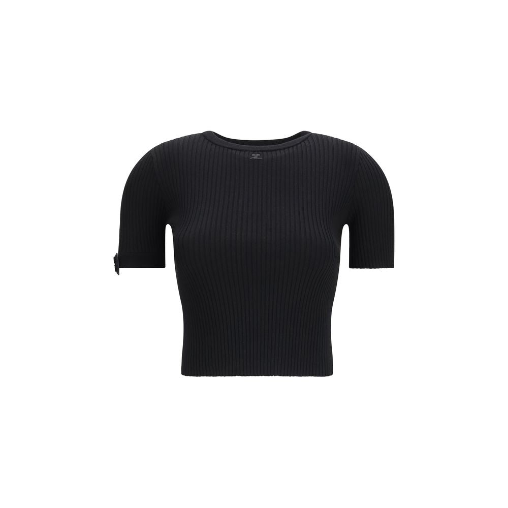 Courrèges Black Viscose T-Shirt
