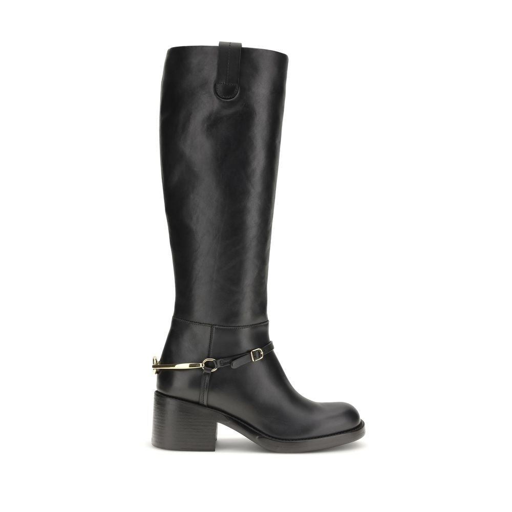 Chloé Black Calf Leather Bos Taurus Lace-Up Boots