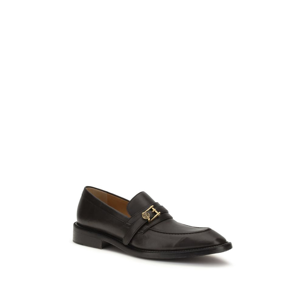 Versace Black Calf Leather Bos Taurus Slip-On Loafers
