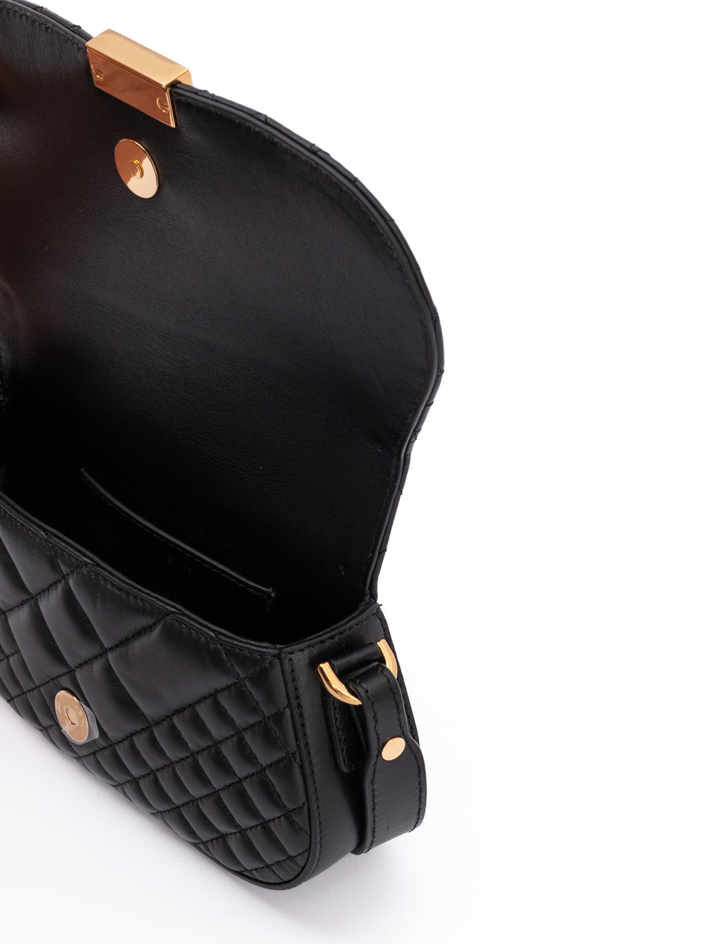 Versace Black Leather Quilted Shoulder Strap Bag