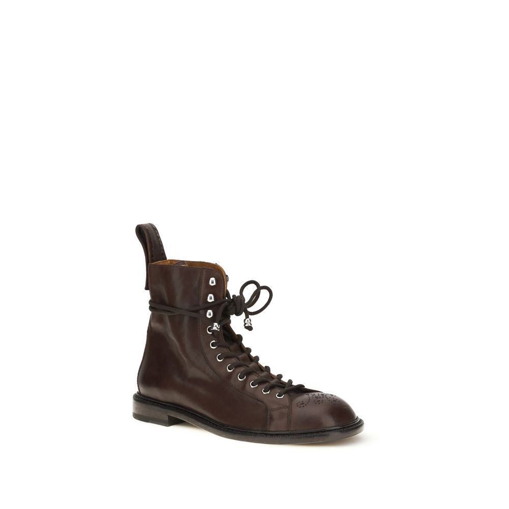 Versace Brown Calf Leather Bos Taurus Lace-Up Boots
