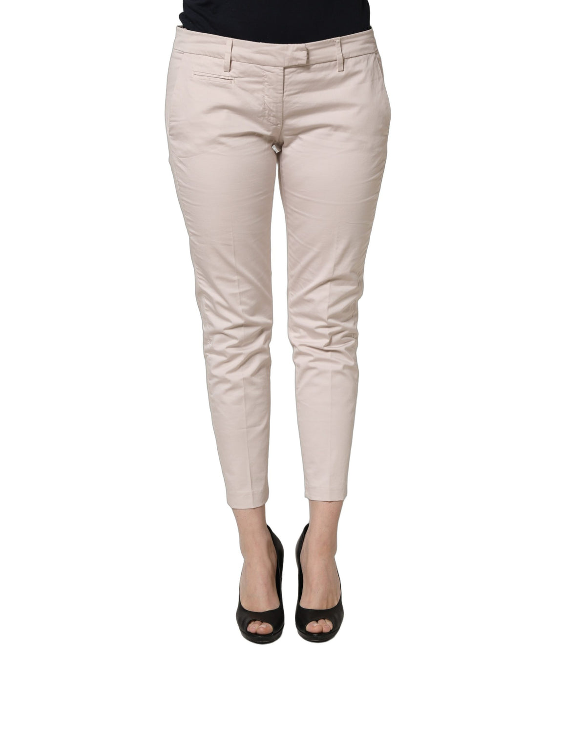 Versace Jeans Couture Beige Low Waist Tapered Women Cropped Trousers Pants