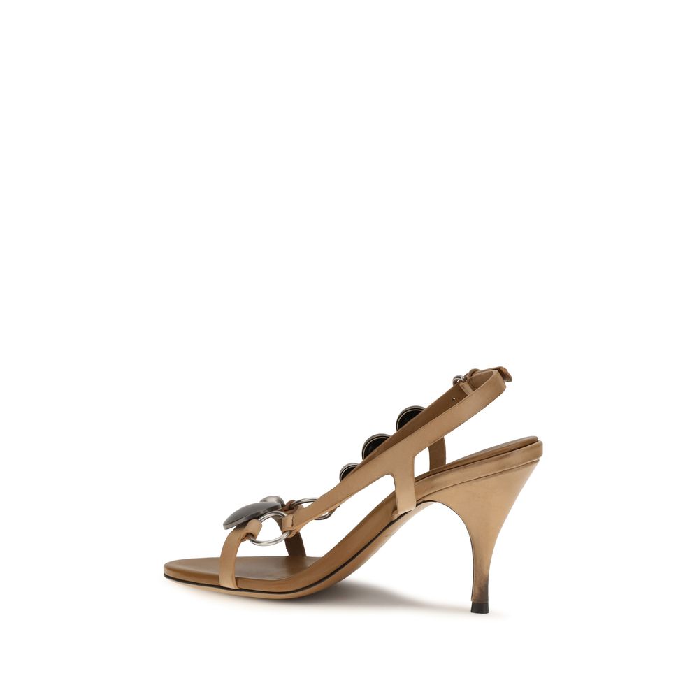 Miu Miu Brown Calf Leather Bos Taurus Stiletto Heel Sandals