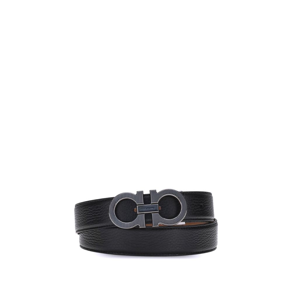 Ferragamo Black Calf Leather Bos Taurus Regular Belt