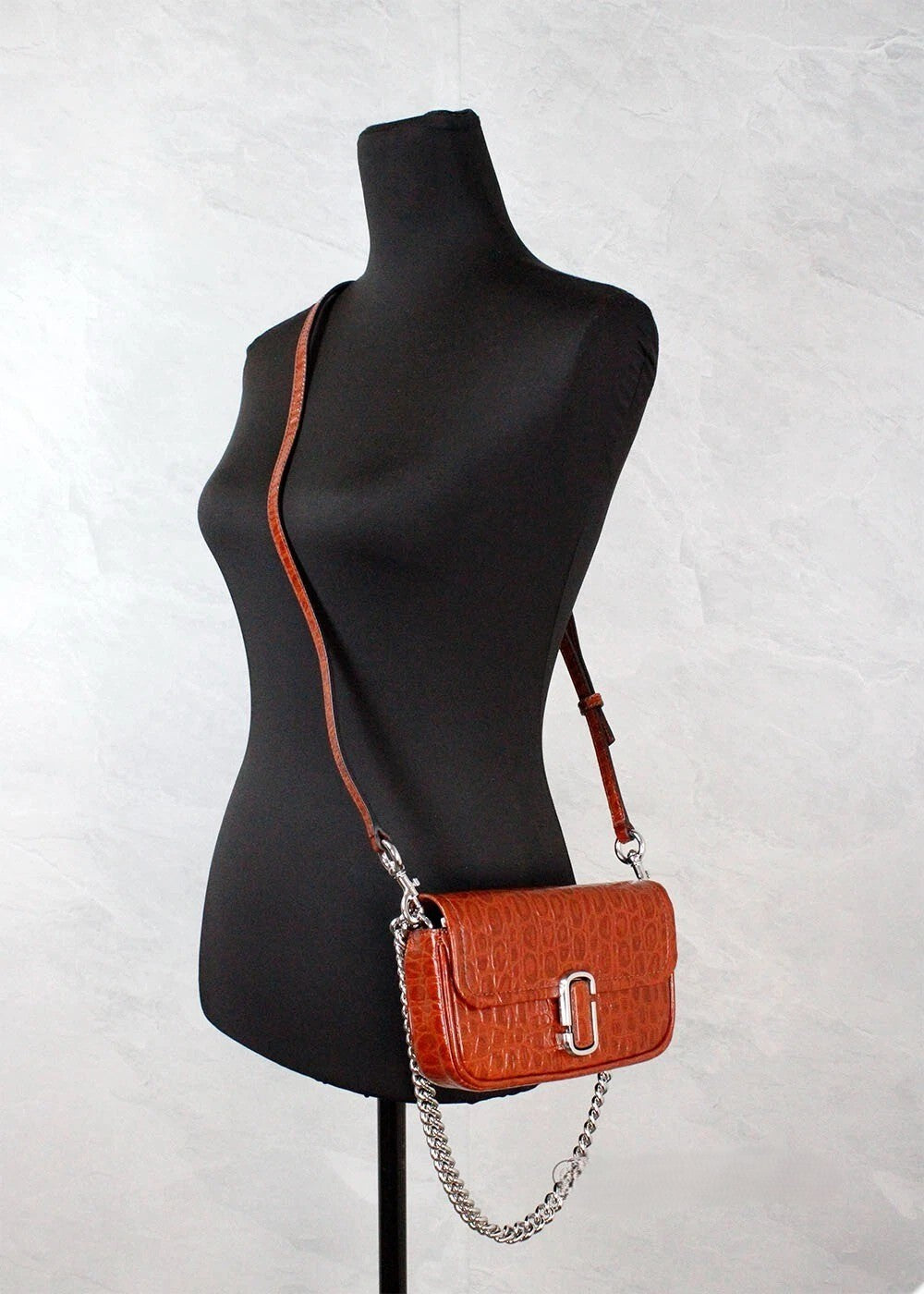 Marc Jacobs The Mini Shoulder Bag Spice Brown Embossed Leather Crossbody Bag