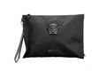 Versace Large Black Nylon Fabric Medusa Convertible Pouch Clutch Wristlet Bag