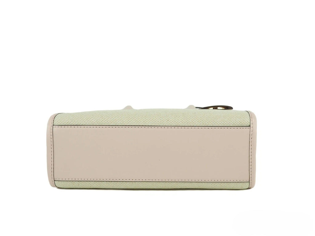 Michael Kors Mirella Small Beige Powder Blush Canvas Shopper Crossbody Handbag Purse