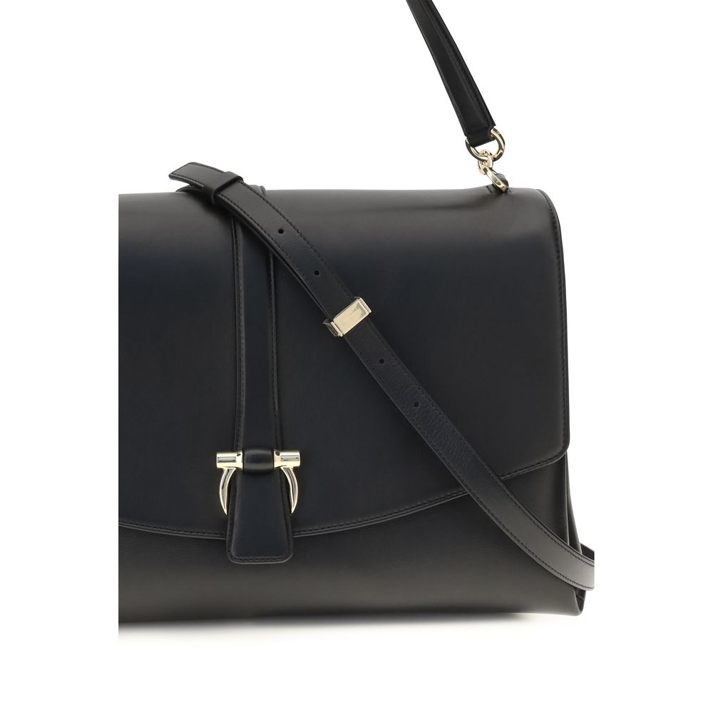 Ferragamo Black Calf Leather Bos Taurus Shoulder Bag