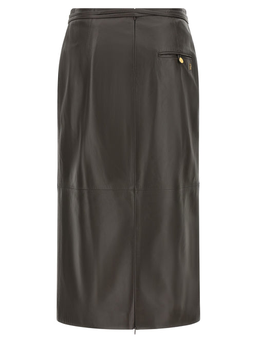 Alberta Ferretti Brown Lamb Leather Midi Skirt